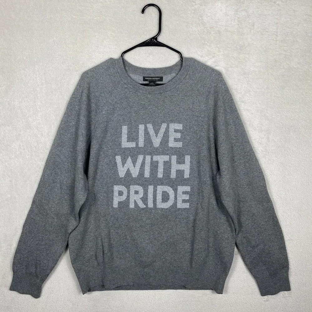 NWT Banana Republic Live With Pride Birdseye Crewneck Sweater Mens L Gray Gay